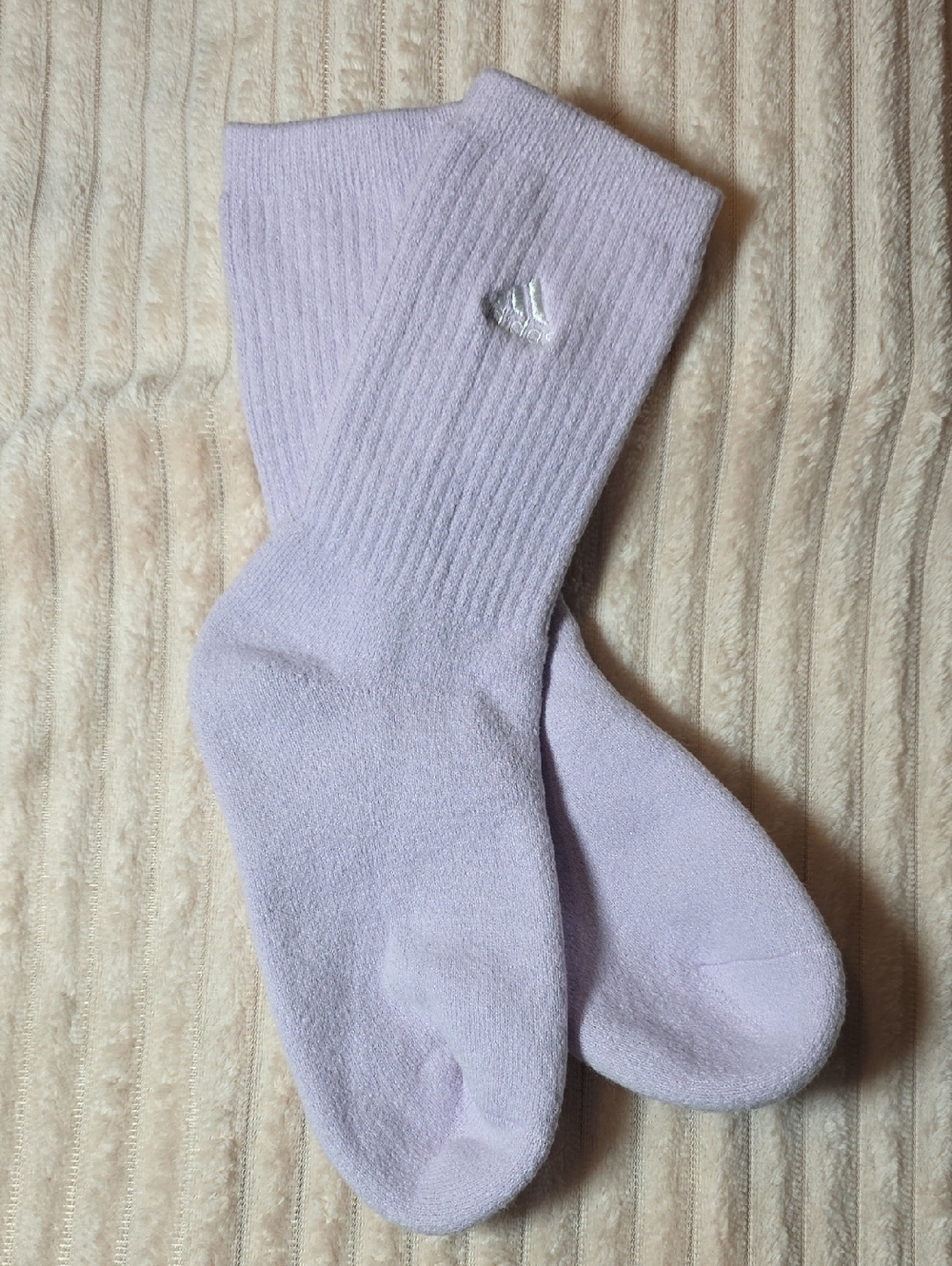 Adidas Light Lavender Crew Athletic Socks with Embroidered Logo
